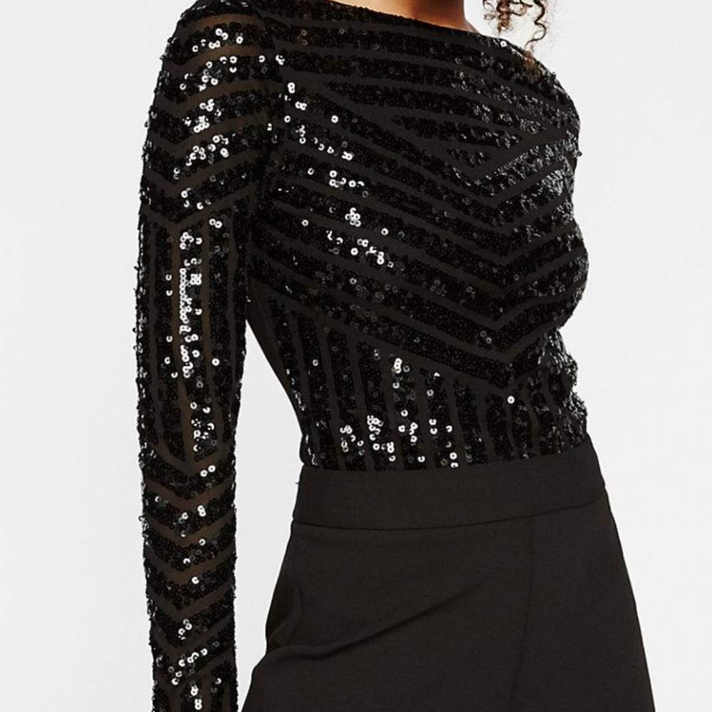 NWT sequin sheer back Express bodysuit